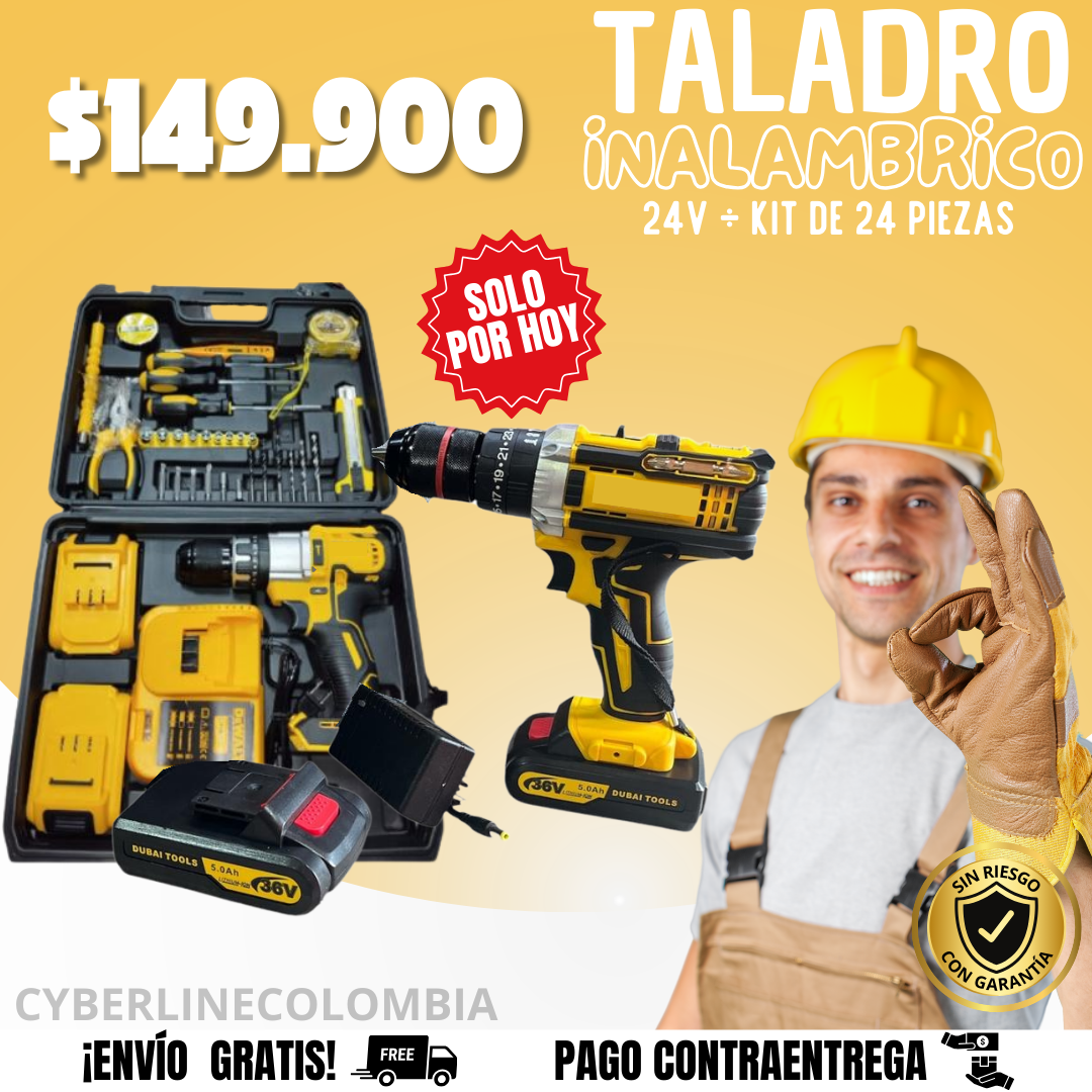 TALADRO DEWALT DE 24 VOLTIOS + KIT DE 24 ACCESORIOS🎁