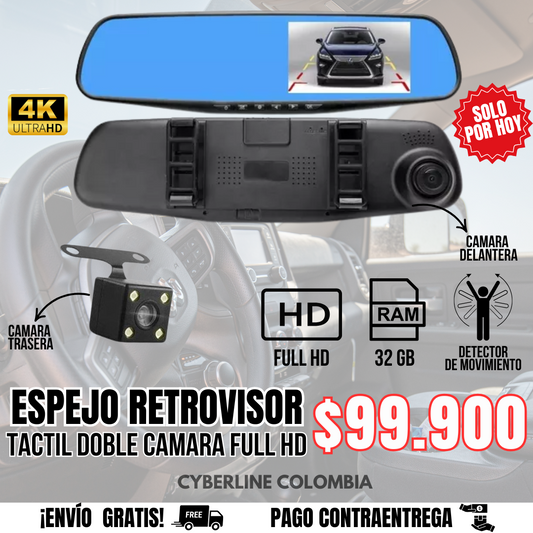 ESPEJO RETROVISOR TACTIL DOBLE CAMARA