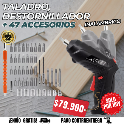 TALADRO DESTORNILLADOR + KIT 47 ACCESORIOS🎁